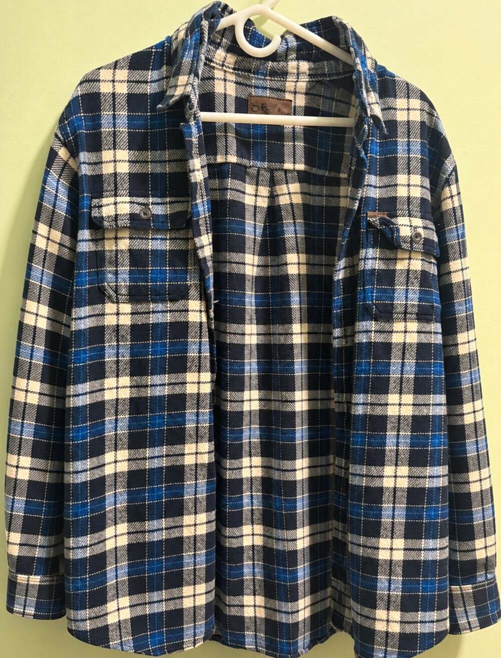 Orvis Flannel Shirt Size XL Blue Black Plaid Pockets